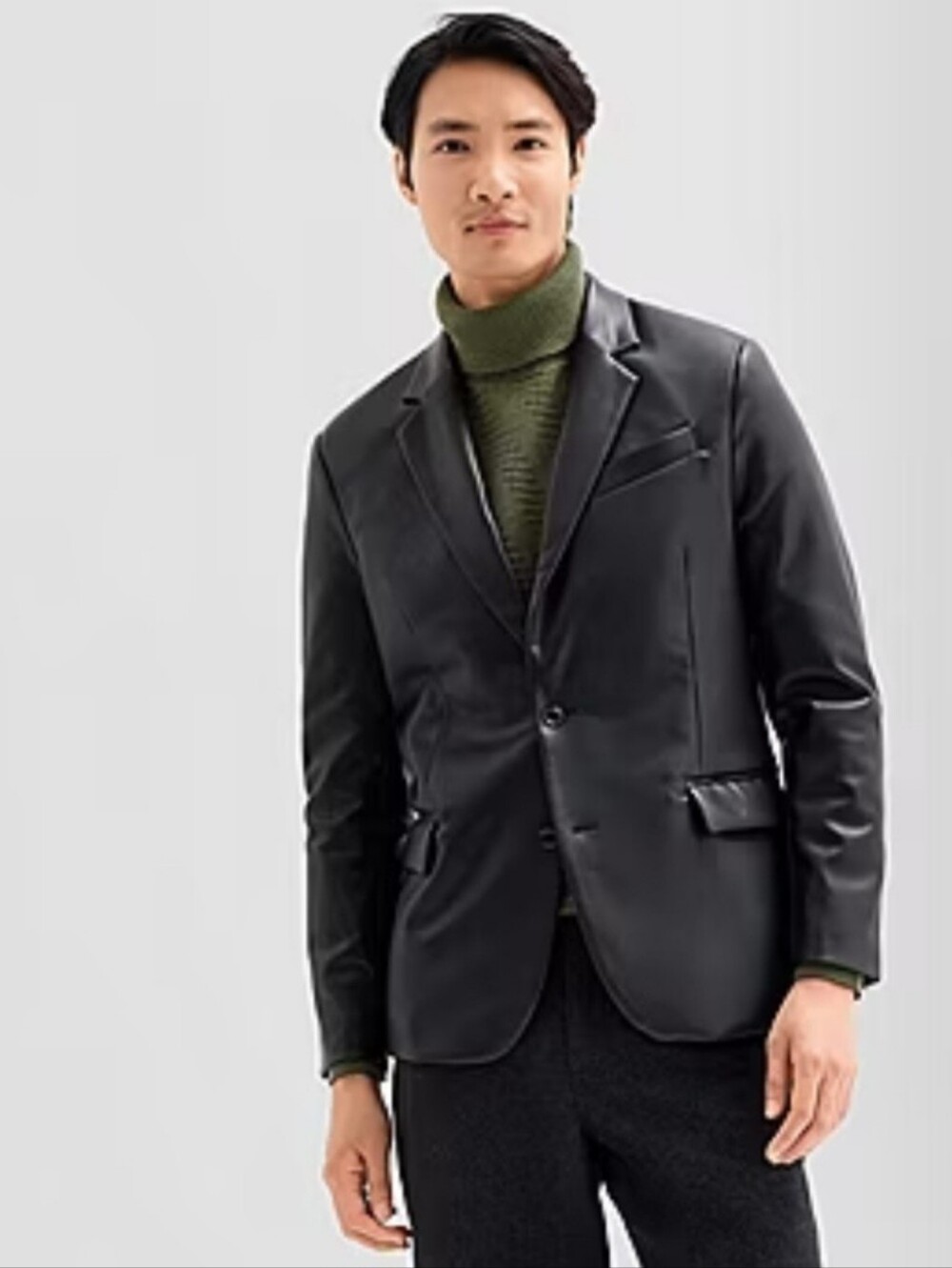 J. Ferrar Faux Leather Slim Fit Blazer Coat Black Mens Size Large NEW